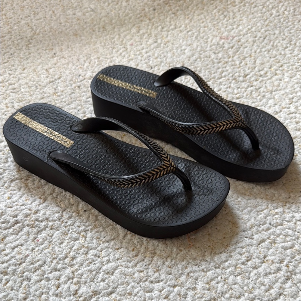 Ipanema Black Sandals with Gold Detailing